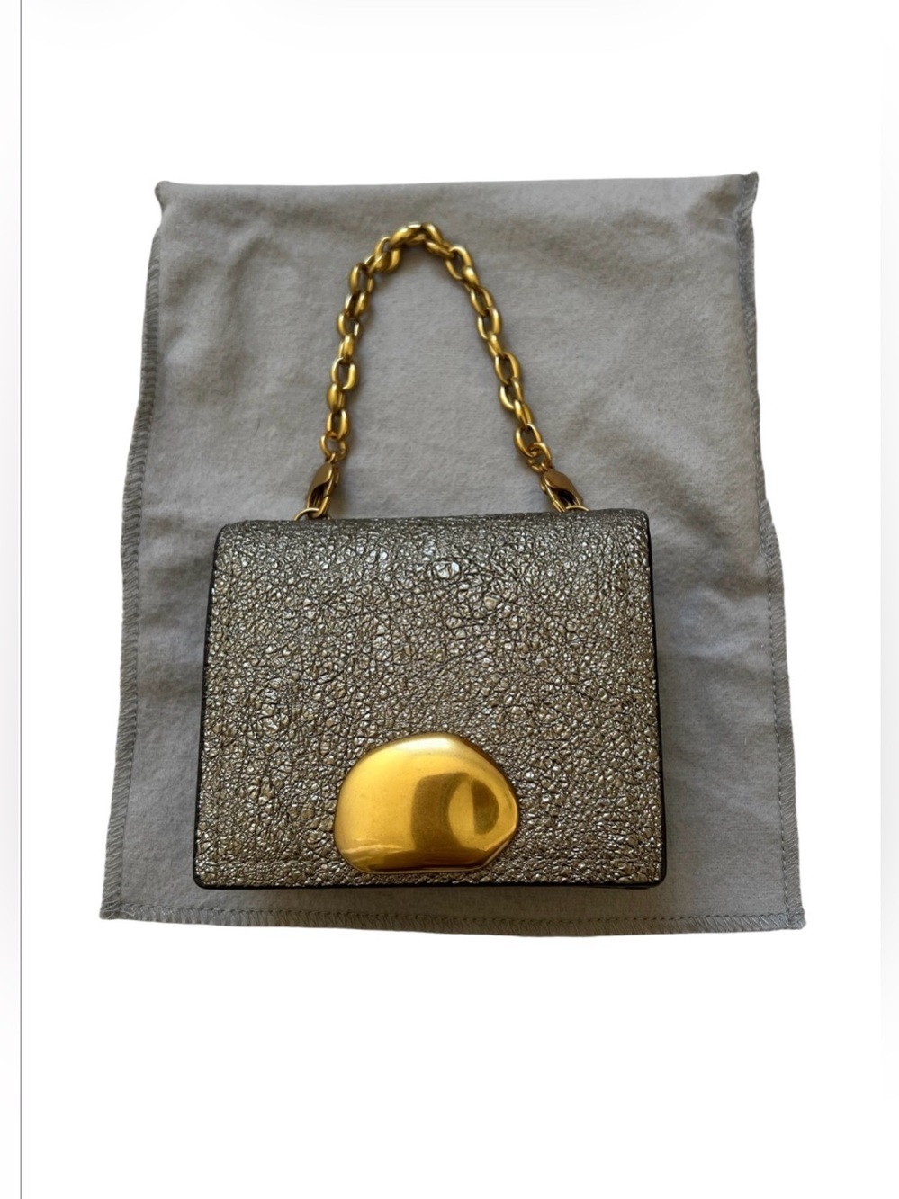 New Charles & Keith Small Crinkled Metallic Silver Wallet or Mini Bag Gold Accen